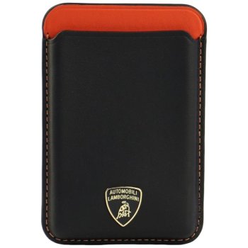 Lamborghini Urus D8 natūralios odos MagSafe kortelių dėklas, juodas ir raudonas