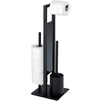 Toilet Paper Stand with Brush and Holder, Matte Black