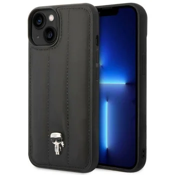 Karl Lagerfeld Puffy Ikonik Pin dėklas telefonui iPhone 14 / 15 Plus, juodas