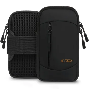 Sportinis dėklas ant rankos Tech-Protect M6 telefonams iki 6.9", juodas ir oranžinis