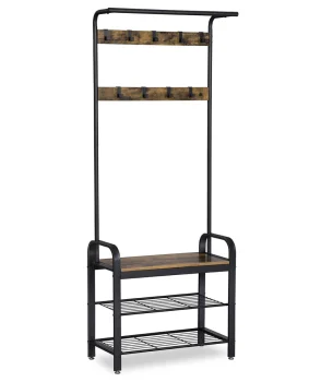 Leobert Coat Rack with Shoe Shelves, Wood and Metal, LOFT Style