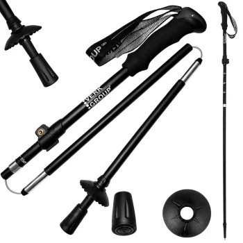Foldable Adjustable Trekking Pole, 1 pc, Black