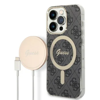 Dėklo ir įkroviklio rinkinys Guess GUBPP14LH4EACSK, skirtas iPhone 14 Pro, juodas