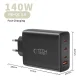 Tech-Protect NC140W-GAN 140W 4 prievadų įkroviklis, juodas