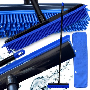 Rubber Broom for Pet Hair with Squeegee and 120cm Handle, Black
