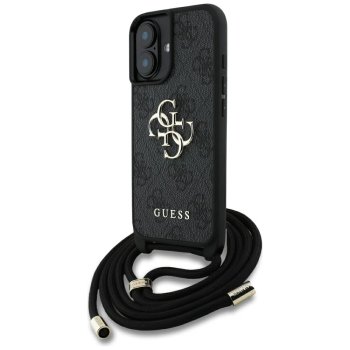Guess 4G Big Logo Crossbody dėklas su virvele iPhone 16 Plus, juodas