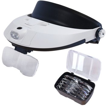 Headband Magnifier with 2 LED Lights and 5 Interchangeable Lenses