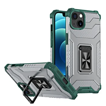 Crystal Ring Case Rugged Kickstand Cover for iPhone 13 mini, Green