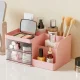 Pink Desk Organizer with Drawers for Cosmetics and Stationery