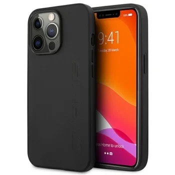 Mercedes iPhone 14 Pro Max odinis dėklas Leather Hot Stamped, juodas