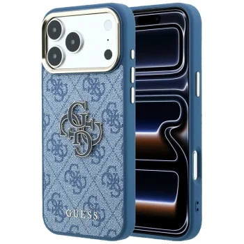 Guess 4G & Big Resin Logo dėklas, skirtas iPhone 17 Pro / 18 Pro, šviesiai mėlynas