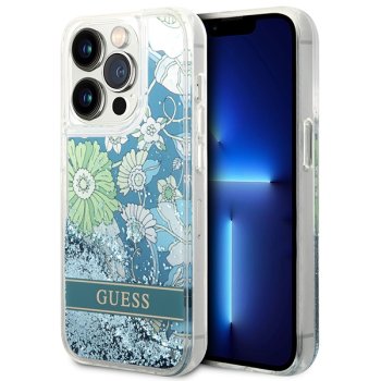 Guess dėklas iPhone 14 Pro telefonui Flower Liquid Glitter, žalias