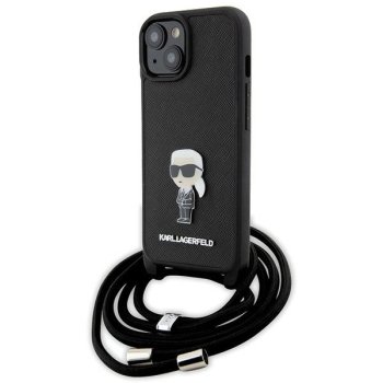 Karl Lagerfeld dėklas iPhone 15 telefonui Saffiano Ikonik Monogram, juodas