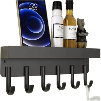 Ruhhy Wall Hanger with Shelf and Magnet, Black