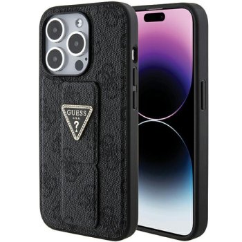 Guess dėklas iPhone 15 Pro telefonui Grip Stand 4G Triangle Strass, juodas