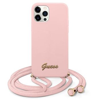 Guess GUHCP12LLSCLMMGLP dėklas iPhone 12 Pro Max 6.7" su virvele, rožinis