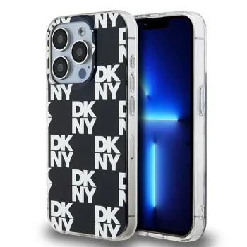 DKNY iPhone 15 Pro Case IML Checkered Mono Pattern, Black