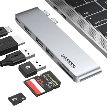 Ugreen CM380 USB-C šakotuvas MacBook Pro / Air kompiuteriams, pilkas