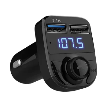 FM moduliatorius su Bluetooth, MP3 grotuvu ir 2x USB įkrovikliu, juodas
