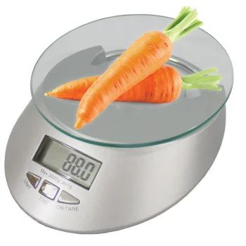 Elektroninės virtuvinės svarstyklės su stikliniu paviršiumi ir laikrodžiu, 5 kg / 1 g