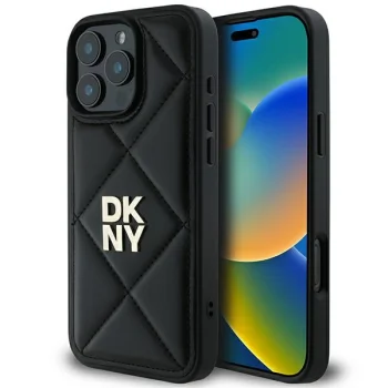 DKNY Quilted Stack Logo dėklas, skirtas iPhone 16 Pro, juodas