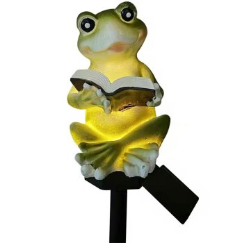 Solar garden LED lamp frog reading a book, warm white