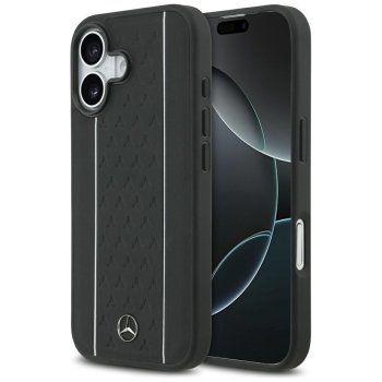 Mercedes Leather Star Pattern Stripes MagSafe Phone Case Cover iPhone 17 - black