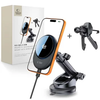 Tech-Protect V21 MagSafe Car Holder & 25W Wireless Charger Black