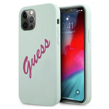 Guess Silicone Vintage dėklas iPhone 12 / 12 Pro telefonui, fuksijų mėlyna