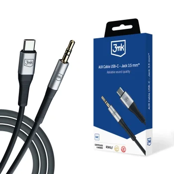 3Mk Protection AUX garso laidas 3.5 mm - USB-C, 1 m, sidabrinis