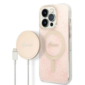 Guess dėklo ir įkroviklio rinkinys iPhone 14 Pro, rožinis