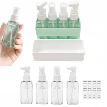 Kelioninių buteliukų rinkinys kosmetikai 4x50 ml su dėklu ir etiketėmis