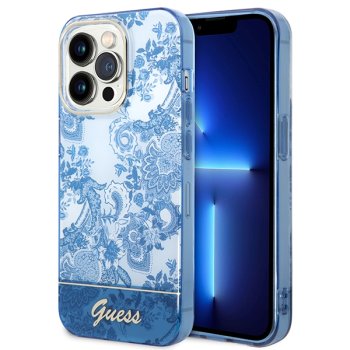 Guess Porcelain Collection dėklas, skirtas iPhone 14 Pro, mėlynas