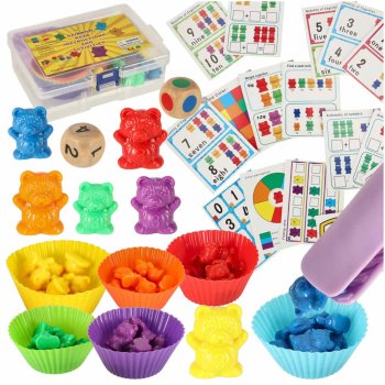 Edukacinis žaidimas meškiukai - Montessori rinkinys skaičiavimui ir spalvoms, 44 vnt.