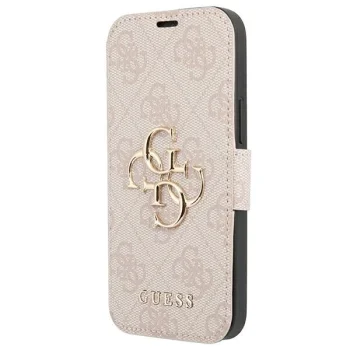 Guess 4G Big Metal Logo atverčiamasis dėklas iPhone 13 Pro Max, rožinis