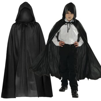 Kids Hooded Cloak for Halloween Fancy Dress Costume, Black