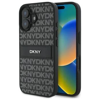 DKNY dėklas iPhone 16 telefonui Texture Pattern Tonal Stripe, juodas