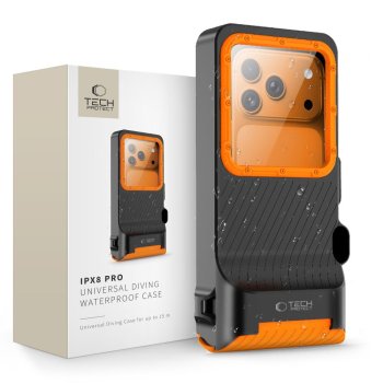 Vandeniui atsparus dėklas telefonui Tech-Protect IPX8 Pro, oranžinis / juodas