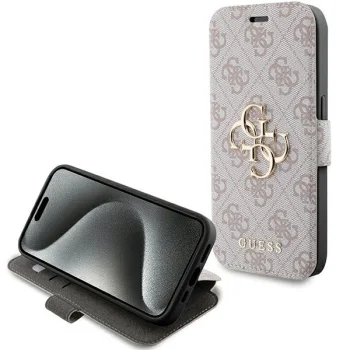 Guess 4G Metal Logo atverčiamas dėklas iPhone 15 Pro Max, rožinis