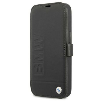 BMW Signature atverčiamasis odinis dėklas iPhone 13 mini, juodas
