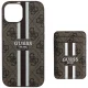 Guess dėklas iPhone 15 su MagSafe pinigine 4G Stripes, rudas