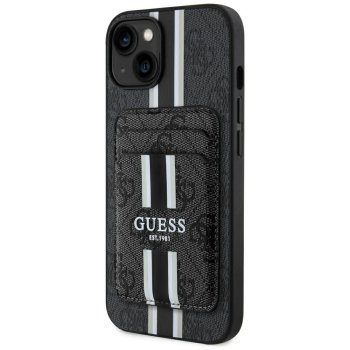 „Guess 4G Stripes“ dėklas su „MagSafe“ pinigine „iPhone 15“, juodas