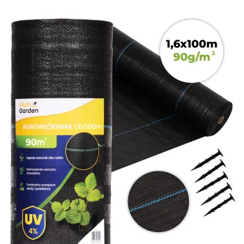 Multigarden agroplėvelė nuo piktžolių 90g/m² 1.6x100m su smaigais, juoda