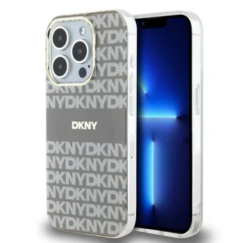 DKNY iPhone 15 Pro Case IML Mono & Stripe MagSafe, Beige