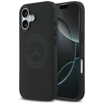 Mercedes dėklas iPhone 17 telefonui Leather Vintage Logo MagSafe, juodas