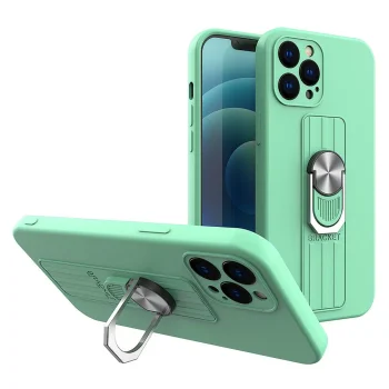 Silikoninis dėklas Samsung Galaxy A22 4G su 360° žiedu-stovu, mėtų spalvos