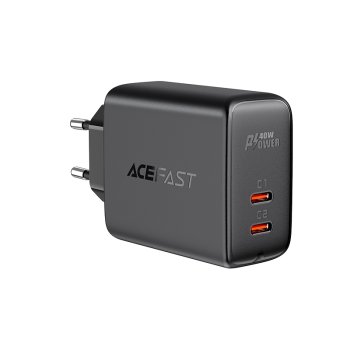 Acefast A9 sieninis įkroviklis 2x USB-C 40W, juodas