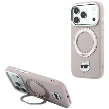 Karl Lagerfeld MagSafe case for iPhone 18 Pro / 17 Pro with 360° ring stand, pink