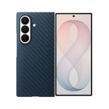 Samsung Galaxy Z Fold 8 Ultra dėklas Carbon Magnet Case su 2 plėvelėmis, mėlynas