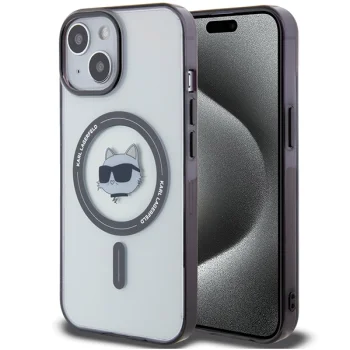 Karl Lagerfeld dėklas iPhone 15 Plus telefonui IML Choupette`s Head MagSafe, skaidrus